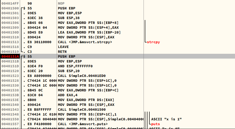 OllyDbg: main function