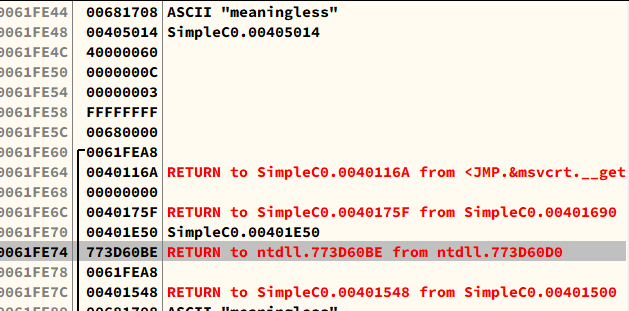 OllyDbg: Stack Frame